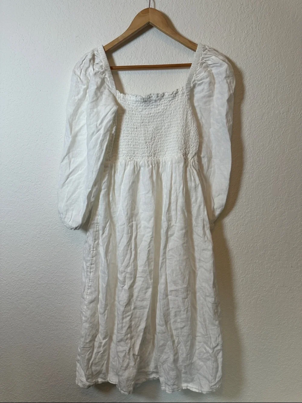 J. Crew White Linen SMOCKED TOP MIDI SLIT DRESS - Picture 7 of 8